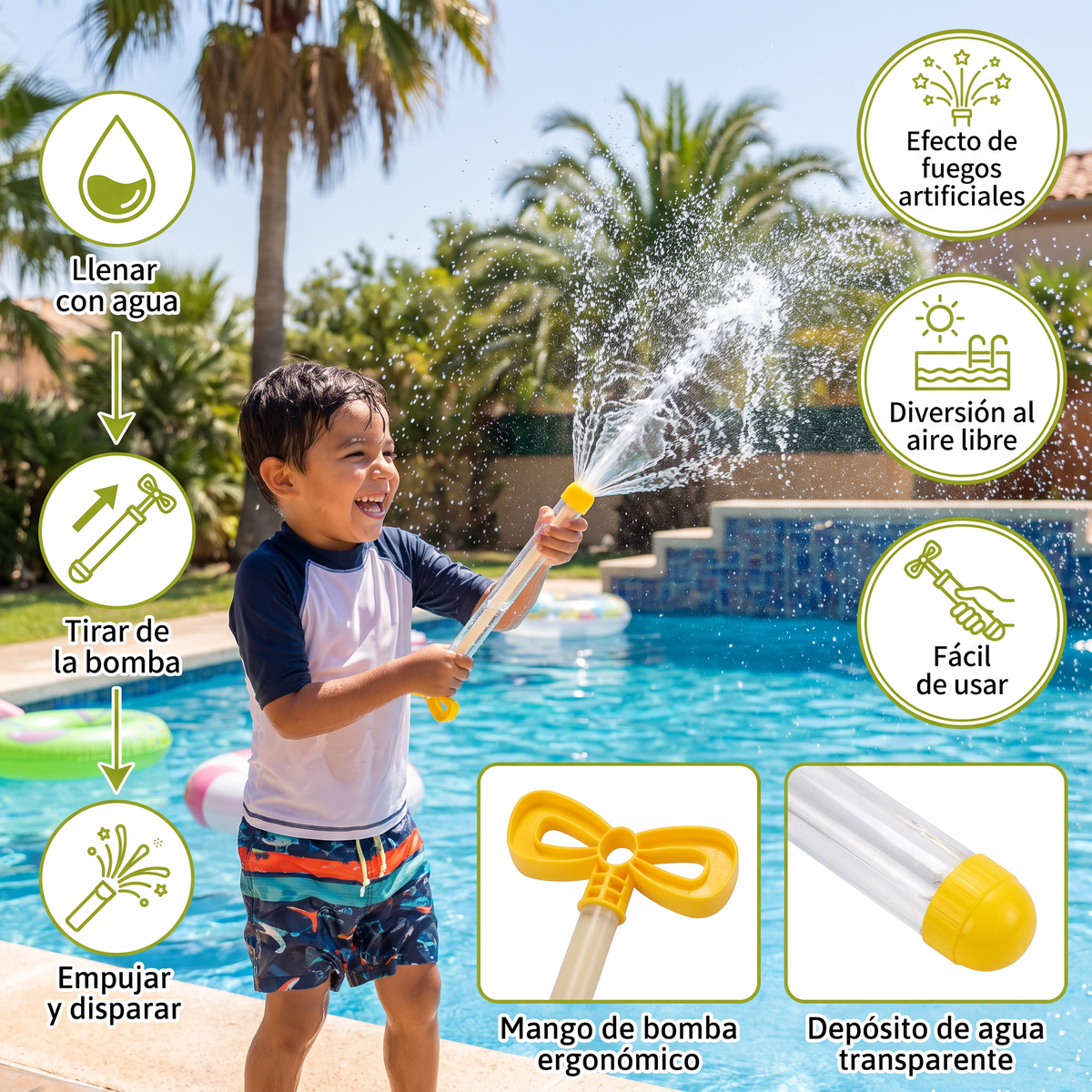 Bláster De Agua Para Niños – Juguete Portátil De Agua Con Bomba Manual Para Exteriores